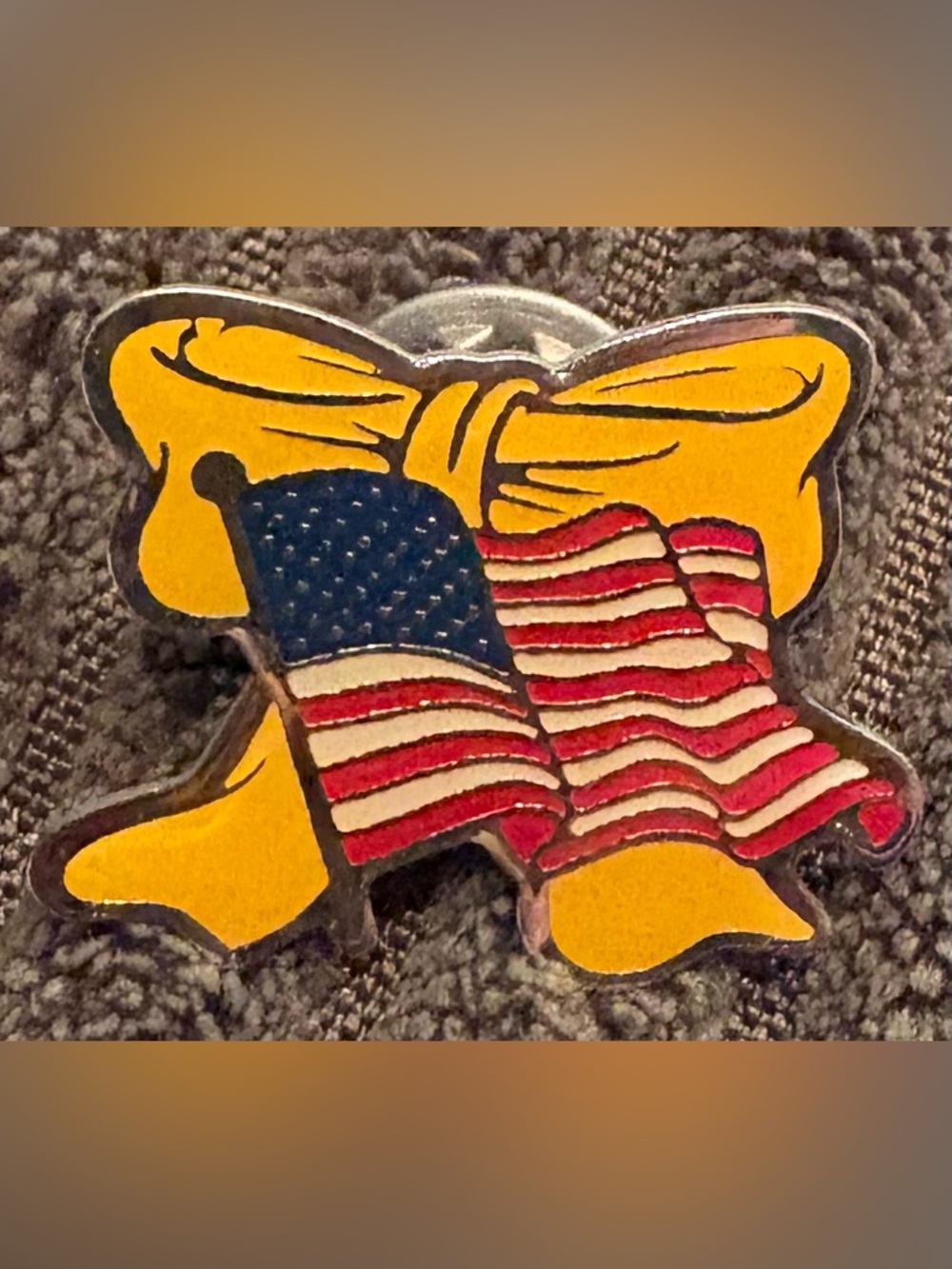 Vintage Patriotic USA American Flag Lapel Pin With Ribbon Bow